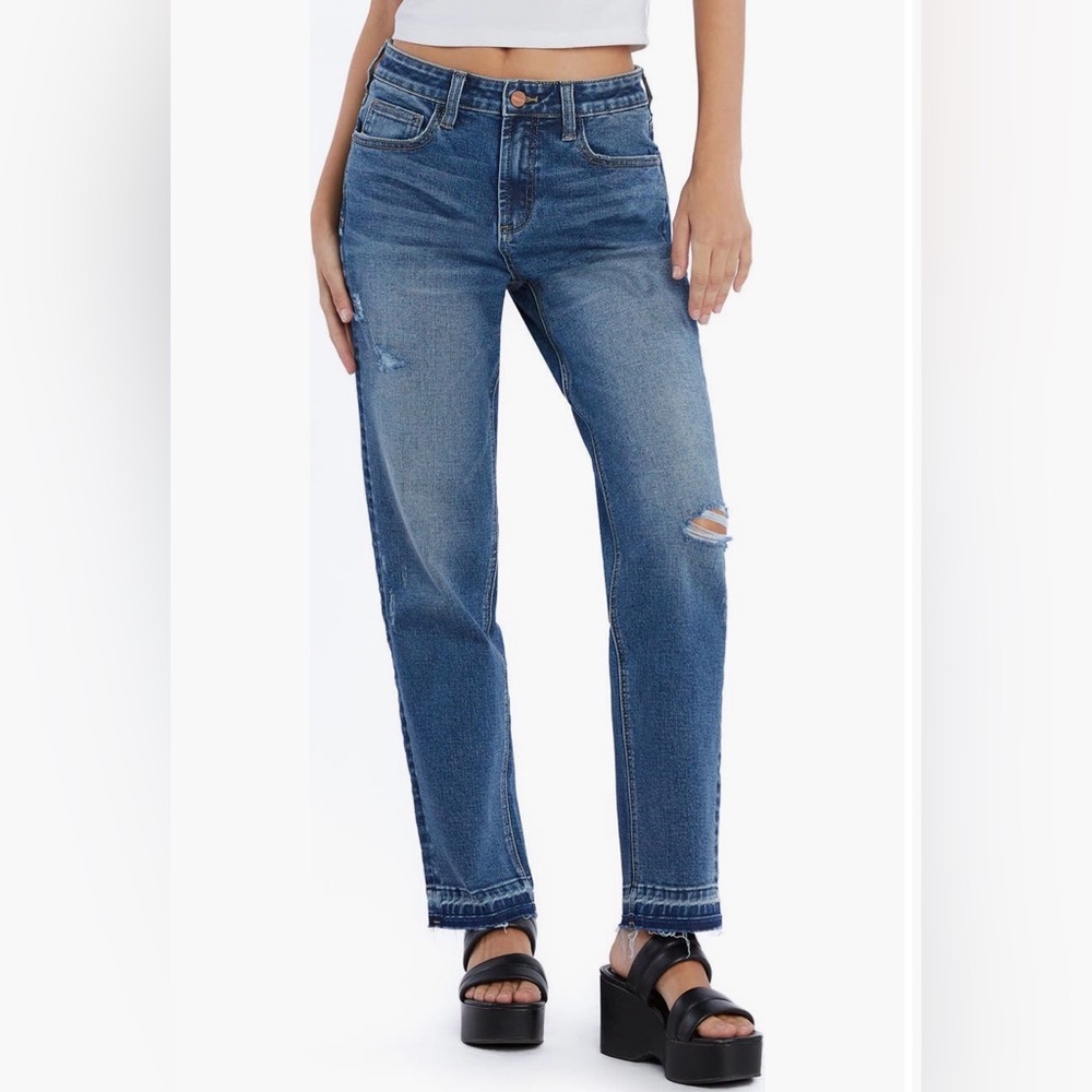 Hint of Blu high waist released hem straight leg jeans